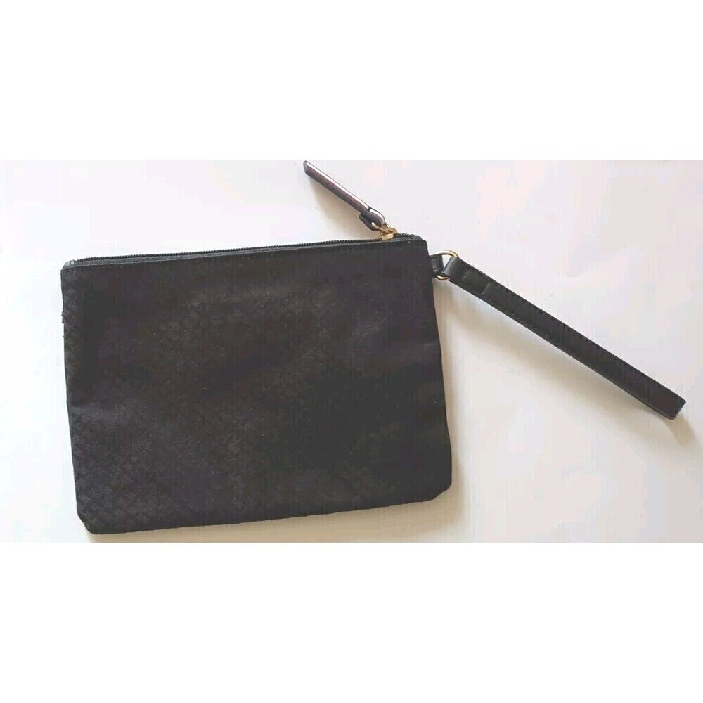 Tommy Hilfiger Wristlet Wallet Purse Clutch Black All Over Logo Print Zippered - Picture 6 of 10